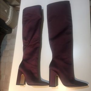 Zara sateen over the knee maroon/burgundy boot